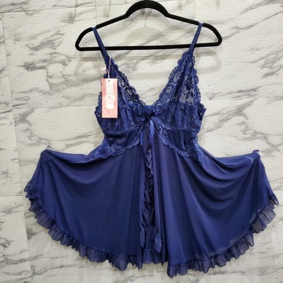 Thisose Other - Thisose Lingerie Sleepwear Women Size XL Blue Lace Babydoll Nightwear Ruffles